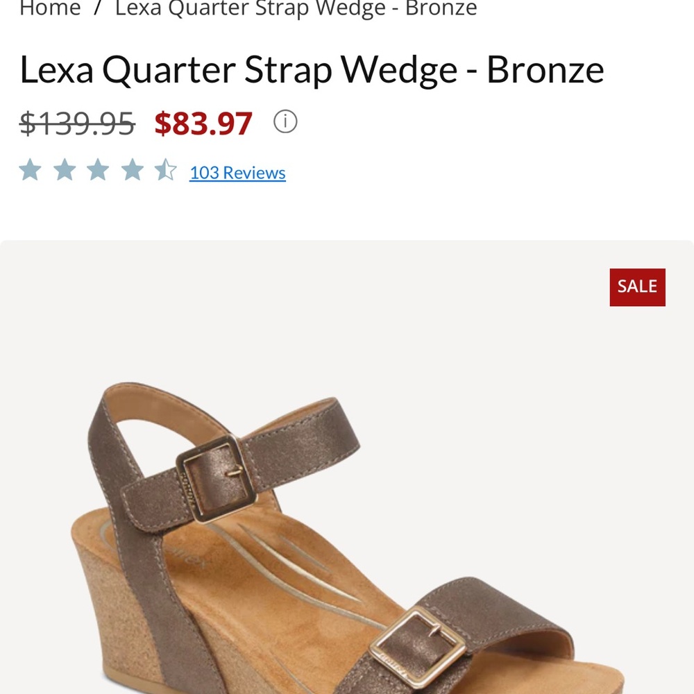 Aetrex Lexa Bronze Quarter Strap Wedge